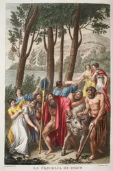 Inachus efterladt eller La Famiglia di Inaco, Bog I, illustration fra Ovids Metamorphoses, Firenze, 1832 (håndkoloreret gravering)